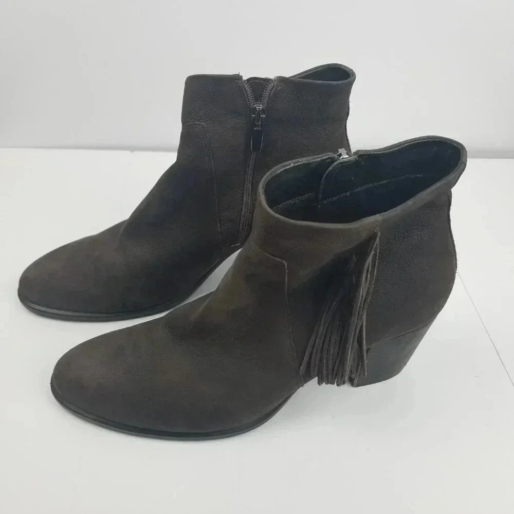 Ecco Danish Design Women's Brown Fringe Western Festival Bootie  EU 40 US 9